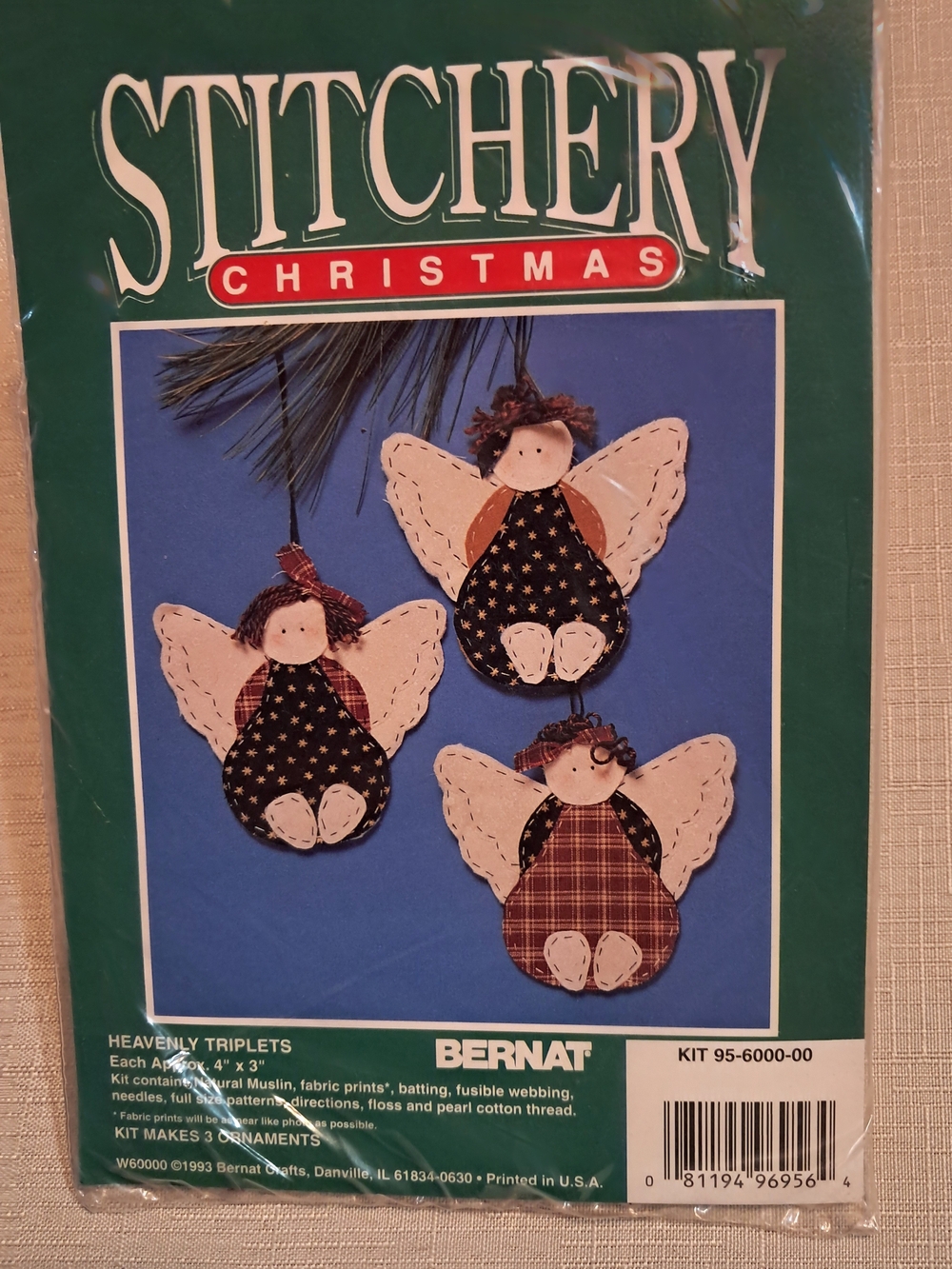 Stitchery Christmas Heavenly Triplets Fabric Angel Ornaments - Blue and Cream